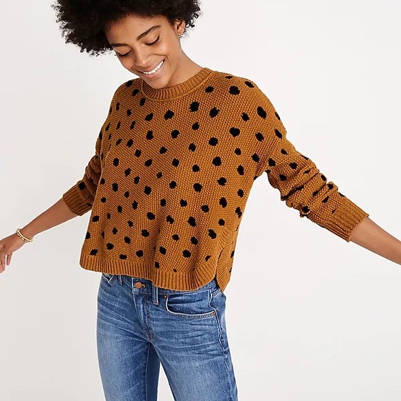 Madewell Painted Spots Pullover Sweater Egyptian Gold XS - Picture 1 of 6